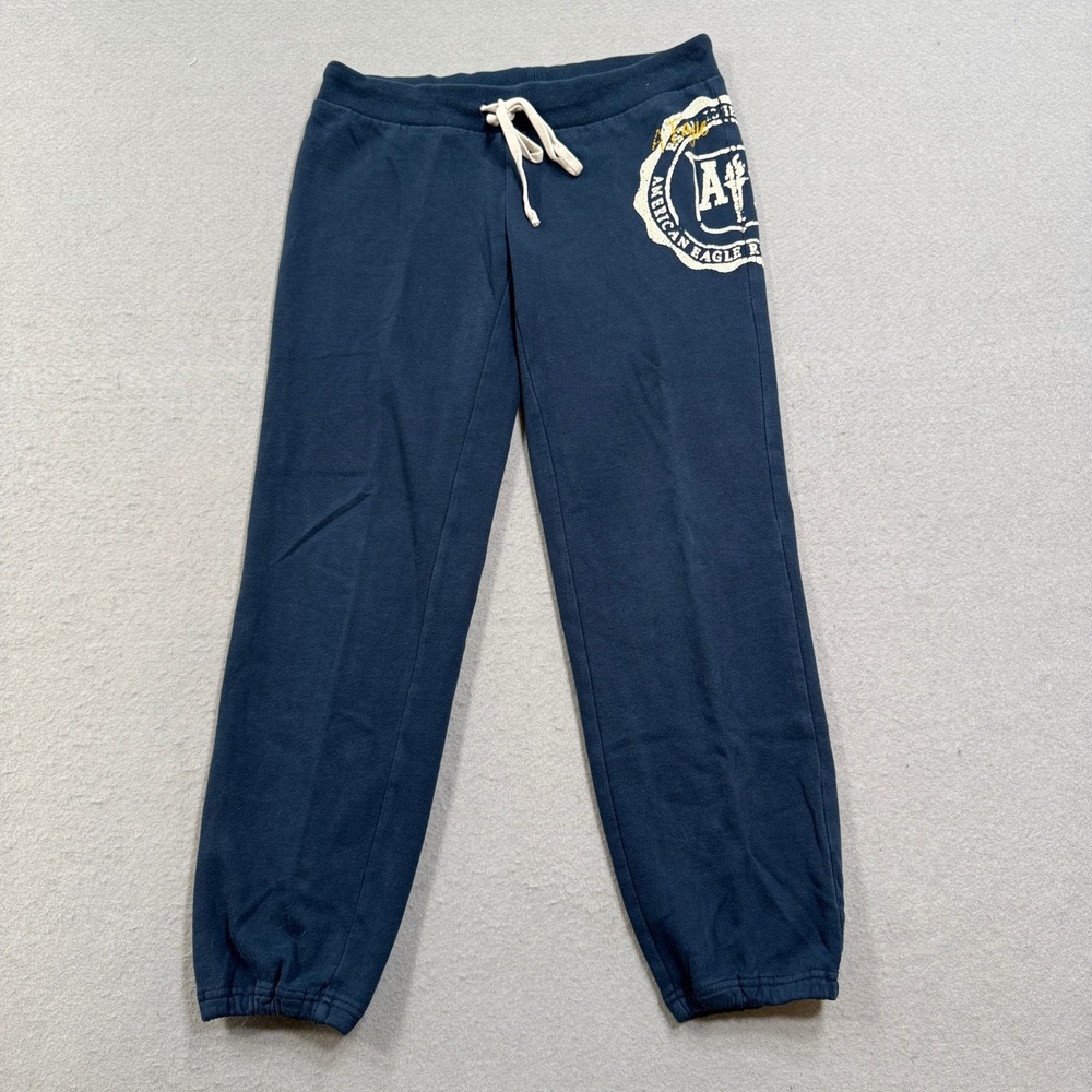 Y2K American Eagle Sweatpants Women's Medium Navy‎ Blue Drawstring Graphic